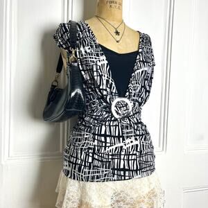 J.T.B Black & White Retro Tank with Silver Circle Clasp in Front size M